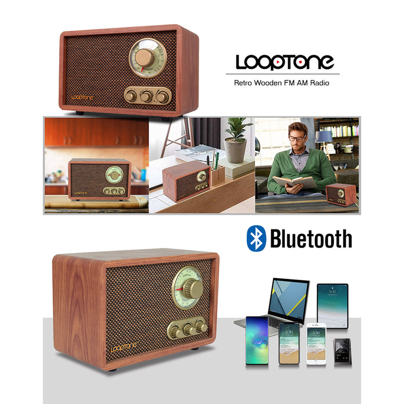 Classic Old Style FM AM Radio Retro Wood Radio with Bluetooth Play